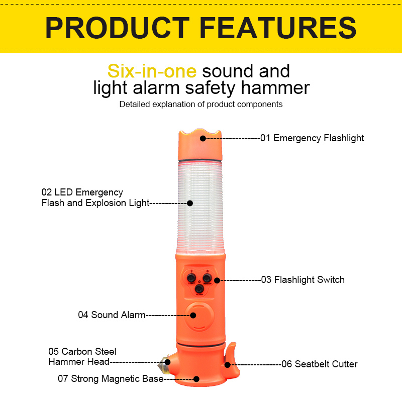 Orange 6-In-1 Multi-Functional Sound And Light Alarm Flashlight